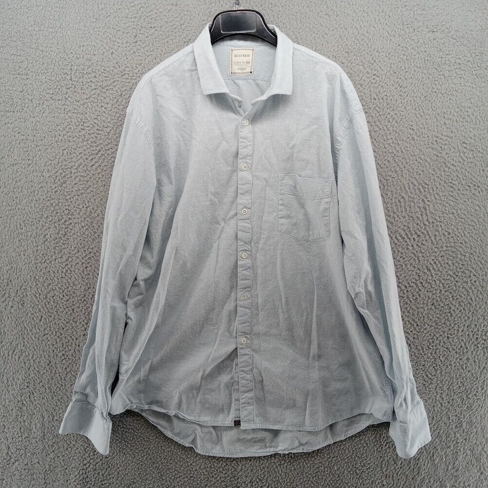 Billy Reid Shirt Mens XXL Powder Blue Micro Check Button Up Cutaway Standard Cut